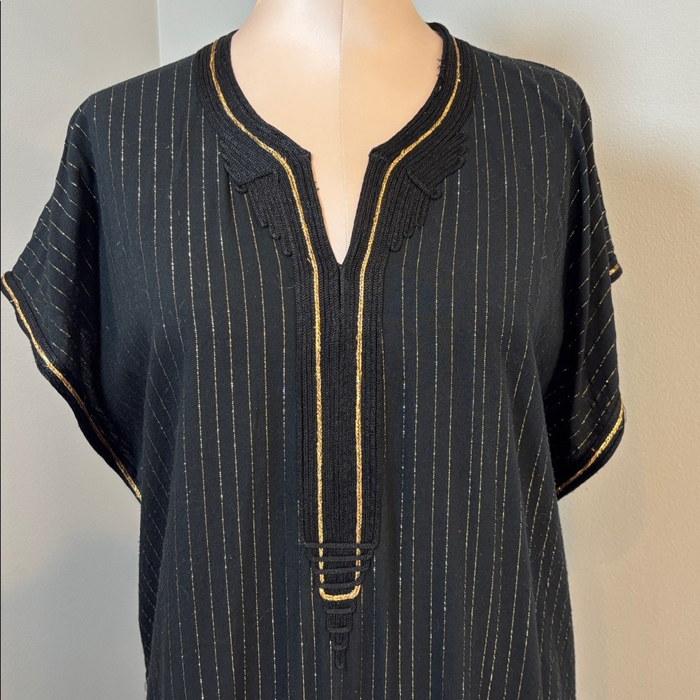 Black Maxi Kaftan with Gold Pinstripe & Trim Medium/Large
